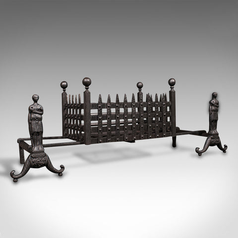 Antique Decorative Fire Basket, English, Iron, Fireplace, Andirons, Victorian