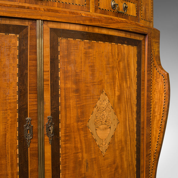 Antique Showcase Corner Cabinet, Dutch, Satinwood, Display Case, Victorian, 1880