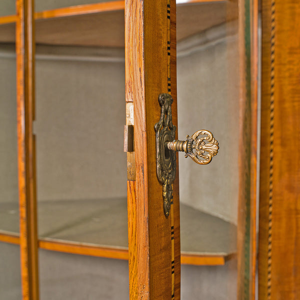 Antique Showcase Corner Cabinet, Dutch, Satinwood, Display Case, Victorian, 1880