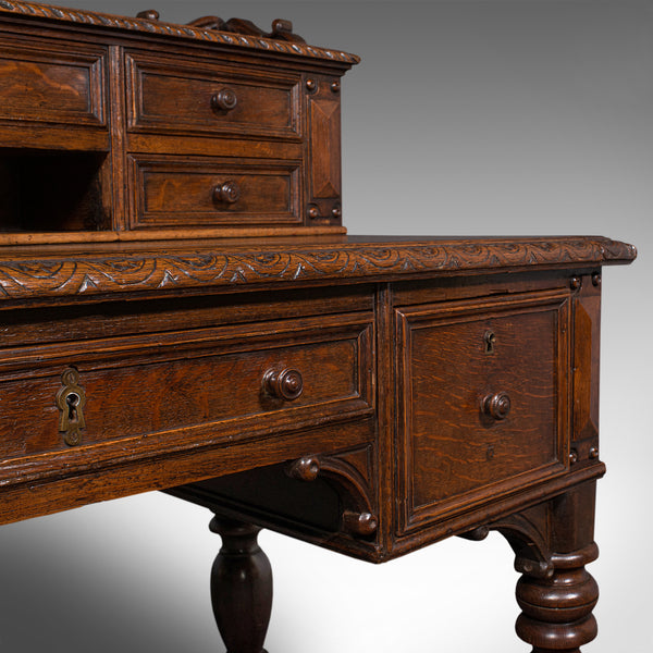 Antique Carved Correspondence Desk, Scottish Oak, Writing Table, Early Victorian
