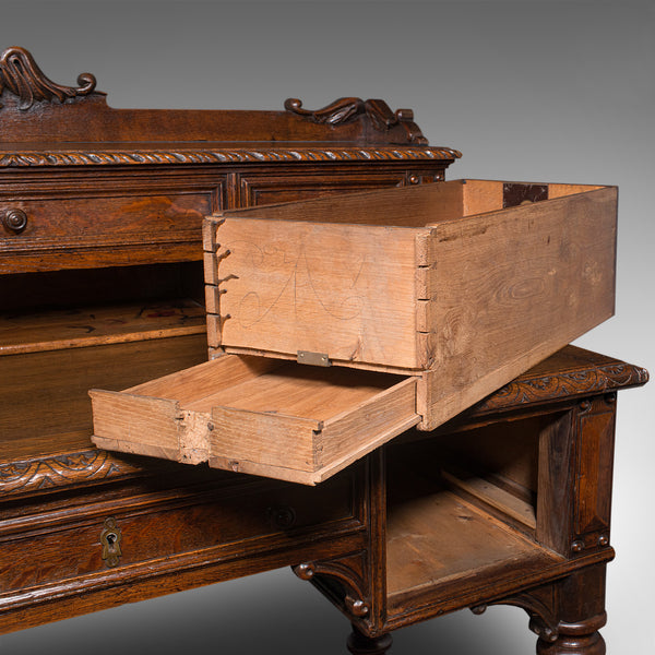Antique Carved Correspondence Desk, Scottish Oak, Writing Table, Early Victorian