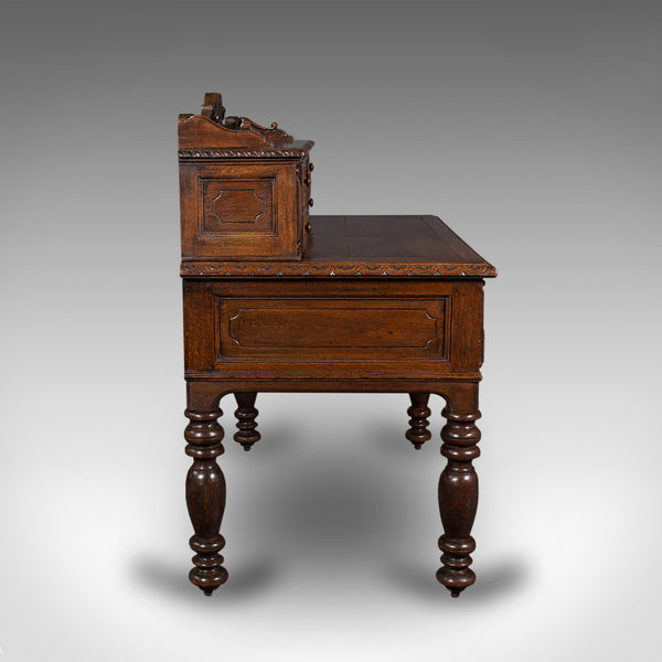 Antique Carved Correspondence Desk, Scottish Oak, Writing Table, Early Victorian