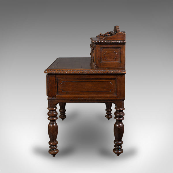 Antique Carved Correspondence Desk, Scottish Oak, Writing Table, Early Victorian