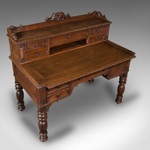 Antique Carved Correspondence Desk, Scottish Oak, Writing Table, Early Victorian