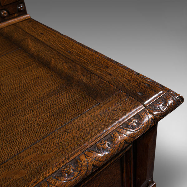 Antique Carved Correspondence Desk, Scottish Oak, Writing Table, Early Victorian