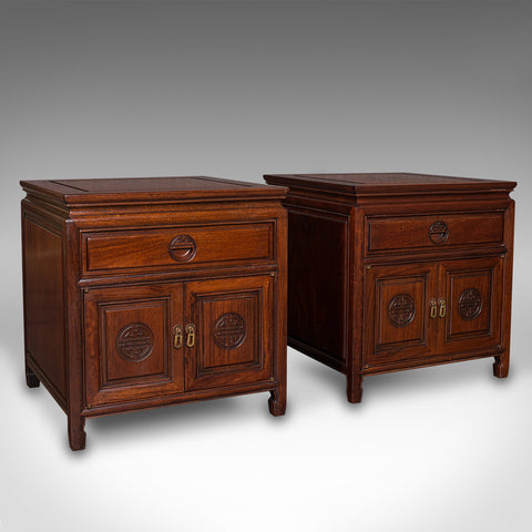 Pair Of Vintage Bedside Nightstands, Asian, Low Side Cabinet, Art Deco, C.1940