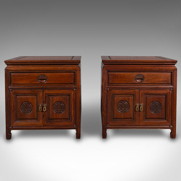 Pair Of Vintage Bedside Nightstands, Asian, Low Side Cabinet, Art Deco, C.1940