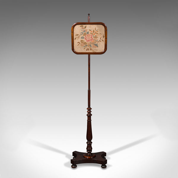 Antique Adjustable Pole Screen, English, Needlepoint, Fire Shield, Regency, 1830