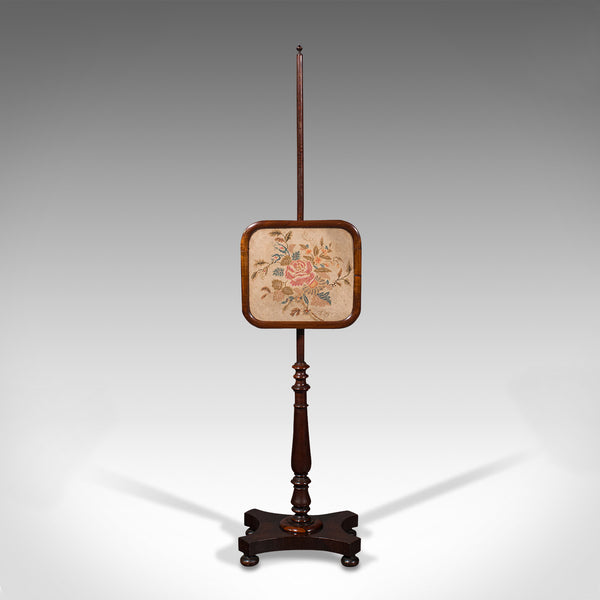 Antique Adjustable Pole Screen, English, Needlepoint, Fire Shield, Regency, 1830