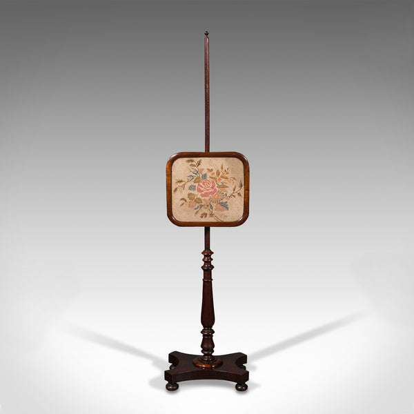 Antique Adjustable Pole Screen, English, Needlepoint, Fire Shield, Regency, 1830