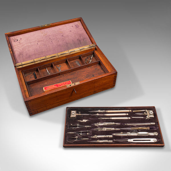 Antique Cased Draughtsman's Set, English, Architect's Drawing Tools, Edwardian