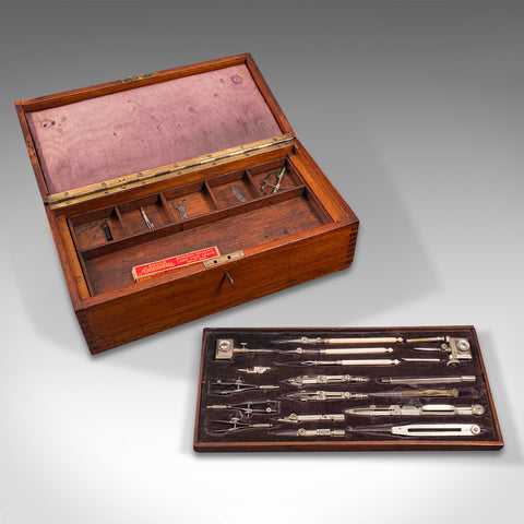 Antique Cased Draughtsman's Set, English, Architect's Drawing Tools, Edwardian