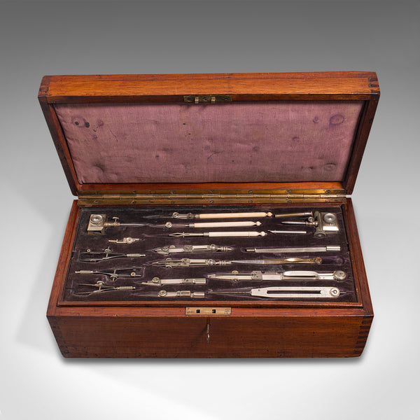 Antique Cased Draughtsman's Set, English, Architect's Drawing Tools, Edwardian