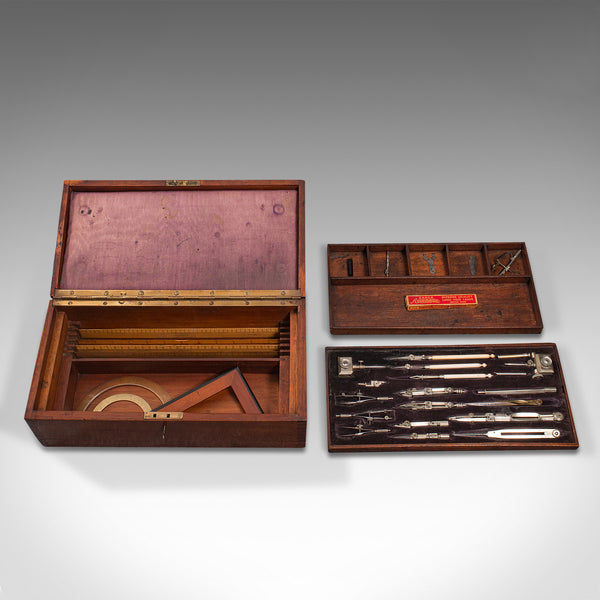 Antique Cased Draughtsman's Set, English, Architect's Drawing Tools, Edwardian