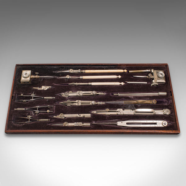 Antique Cased Draughtsman's Set, English, Architect's Drawing Tools, Edwardian