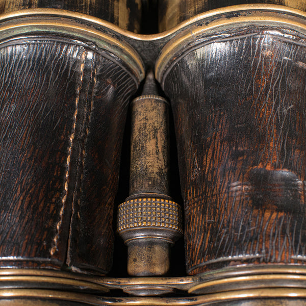 Pair Of Antique Binoculars, English, Brass, Leather, Optical Instrument, C.1920