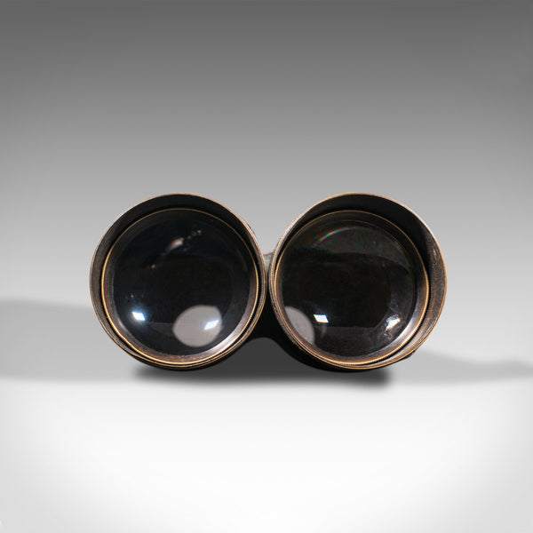 Pair Of Antique Binoculars, English, Brass, Leather, Optical Instrument, C.1920
