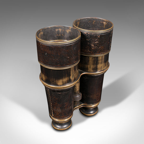 Pair Of Antique Binoculars, English, Brass, Leather, Optical Instrument, C.1920