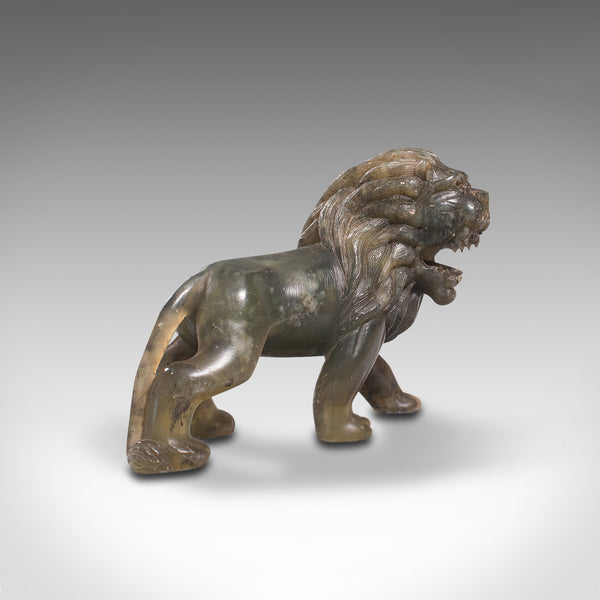 Small Antique Carved Lion, Chinese, Jade, Decorative Animal Figure, Victorian