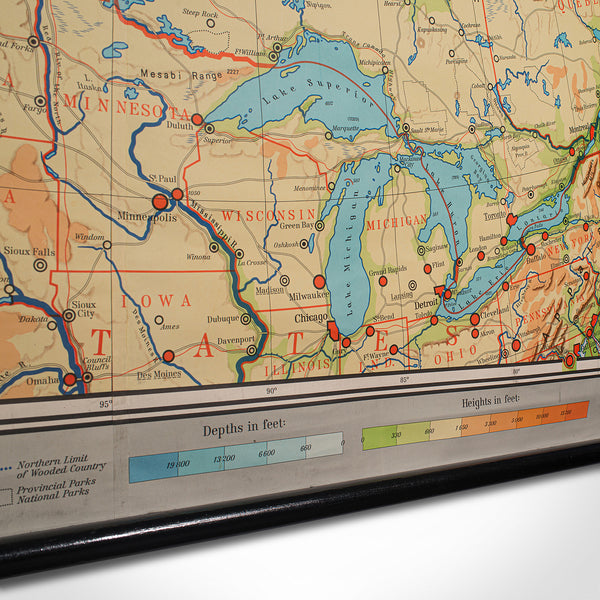 Very Large Vintage Map of Canada, German, Education, Institution, Cartography