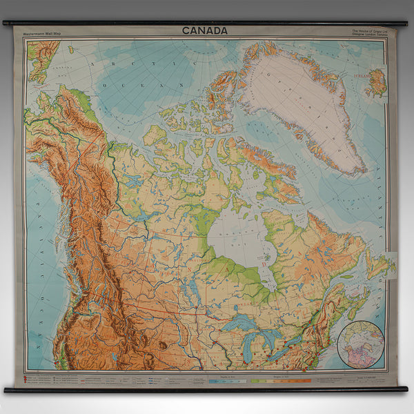 Very Large Vintage Map of Canada, German, Education, Institution, Cartography