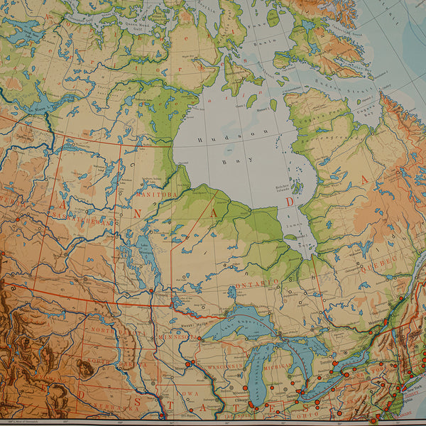 Very Large Vintage Map of Canada, German, Education, Institution, Cartography