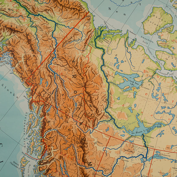 Very Large Vintage Map of Canada, German, Education, Institution, Cartography