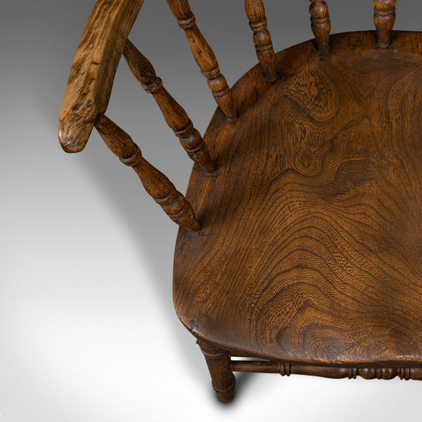 Antique Smoker's Bow, English, Ash, Elm, Elbow, Captain's Chair, Victorian, 1900