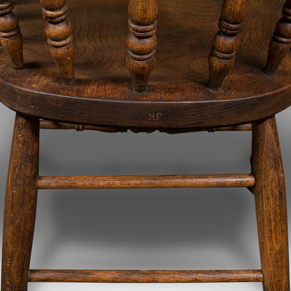 Antique Smoker's Bow, English, Ash, Elm, Elbow, Captain's Chair, Victorian, 1900