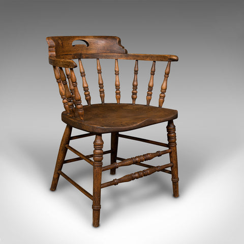 Antique Smoker's Bow, English, Ash, Elm, Elbow, Captain's Chair, Victorian, 1900