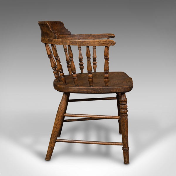 Antique Smoker's Bow, English, Ash, Elm, Elbow, Captain's Chair, Victorian, 1900
