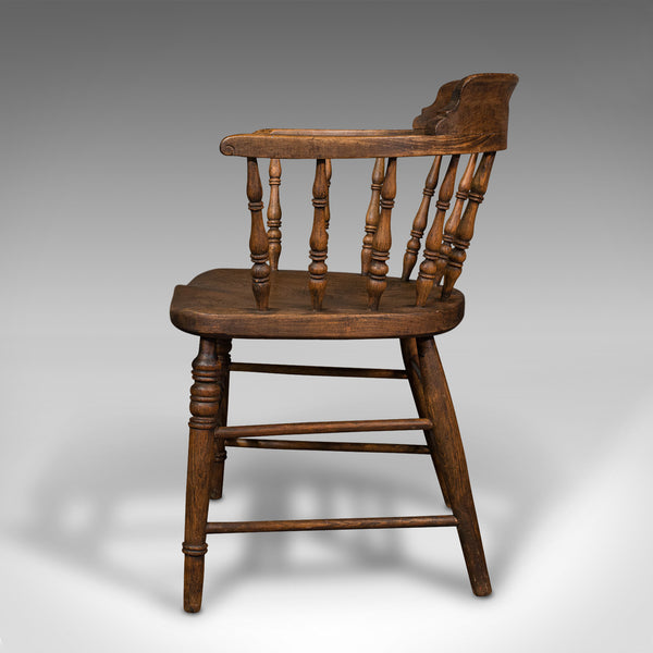 Antique Smoker's Bow, English, Ash, Elm, Elbow, Captain's Chair, Victorian, 1900