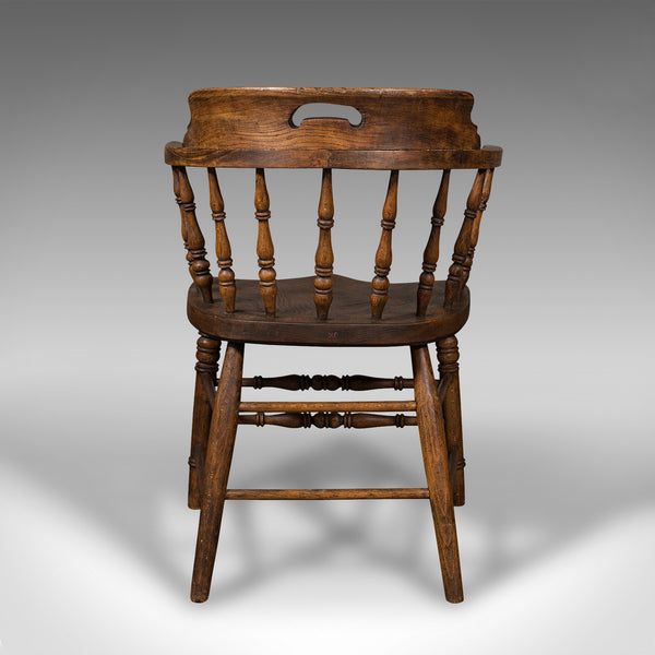 Antique Smoker's Bow, English, Ash, Elm, Elbow, Captain's Chair, Victorian, 1900