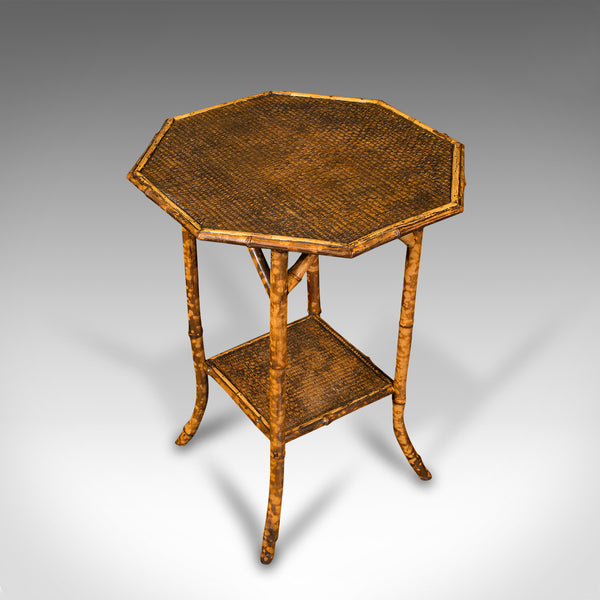 Antique Octagonal Two Tier Table, Oriental, Bamboo, Whatnot, Side, Victorian