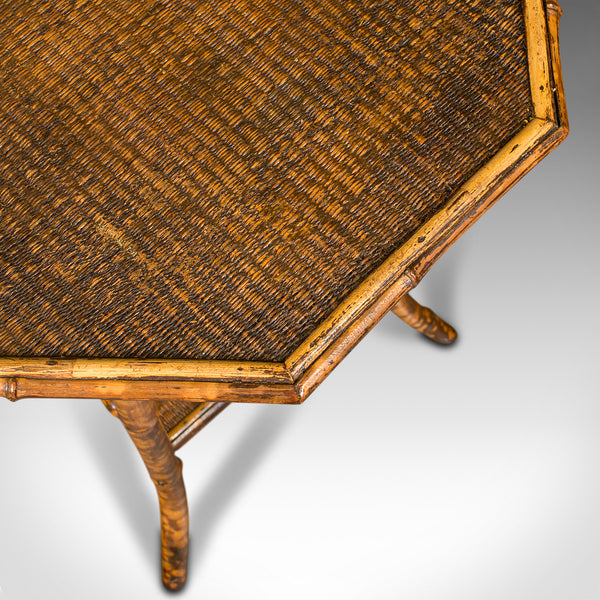 Antique Octagonal Two Tier Table, Oriental, Bamboo, Whatnot, Side, Victorian