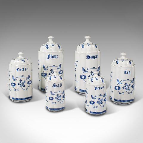Set Of 6 Vintage Storage Jars, German, Ceramic, Kitchen Canister, Circa 1950