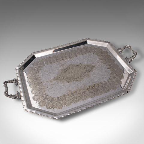 Antique Presentation Serving Tray, English, Silver Plated, Afternoon Tea, C.1895