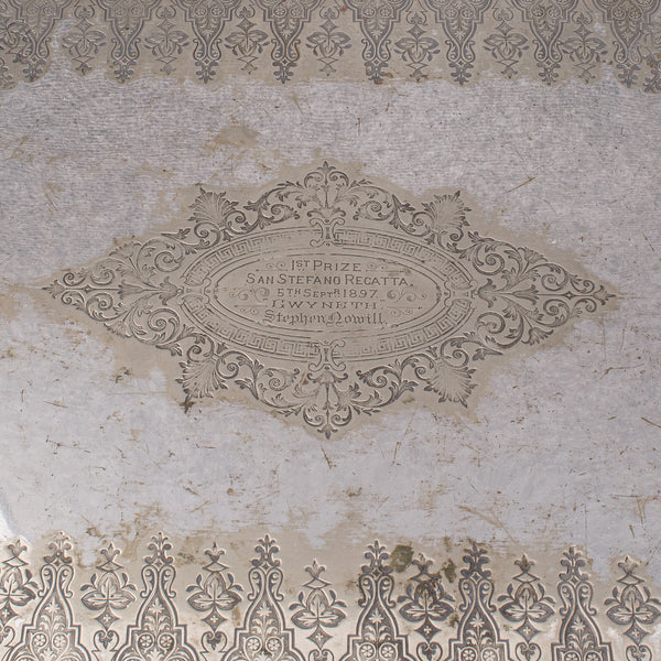 Antique Presentation Serving Tray, English, Silver Plated, Afternoon Tea, C.1895