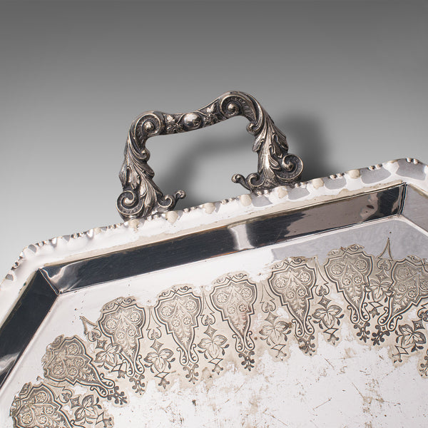 Antique Presentation Serving Tray, English, Silver Plated, Afternoon Tea, C.1895