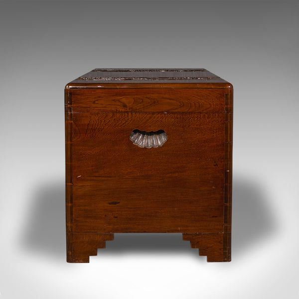 Large Vintage Carved Chest, Oriental, Camphorwood, Linen Trunk, Art Deco, C.1940