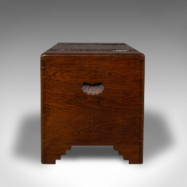 Large Vintage Carved Chest, Oriental, Camphorwood, Linen Trunk, Art Deco, C.1940