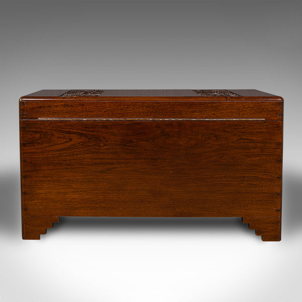 Large Vintage Carved Chest, Oriental, Camphorwood, Linen Trunk, Art Deco, C.1940