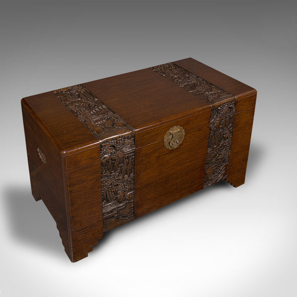 Large Vintage Carved Chest, Oriental, Camphorwood, Linen Trunk, Art Deco, C.1940