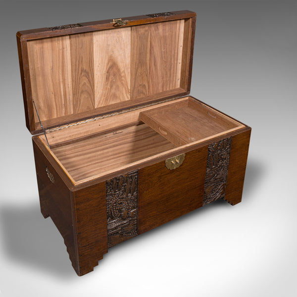 Large Vintage Carved Chest, Oriental, Camphorwood, Linen Trunk, Art Deco, C.1940