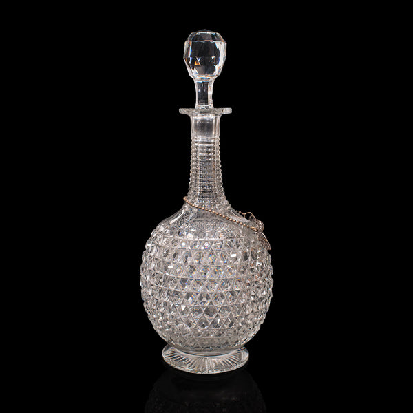 Vintage Madeira Wine Decanter, English, Glass, Brandy, Spirit Vessel, Circa 1960