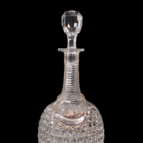 Vintage Madeira Wine Decanter, English, Glass, Brandy, Spirit Vessel, Circa 1960