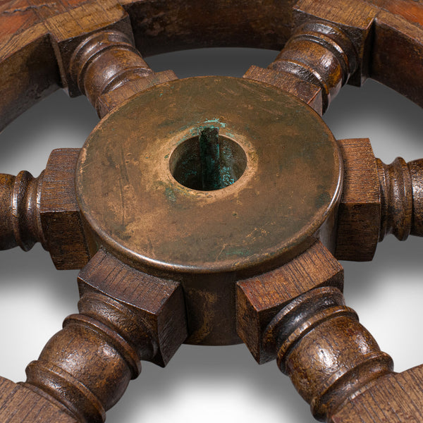 Small Antique Ship's Wheel, English, Teak, Bronze, Maritime, Decorative, C.1920