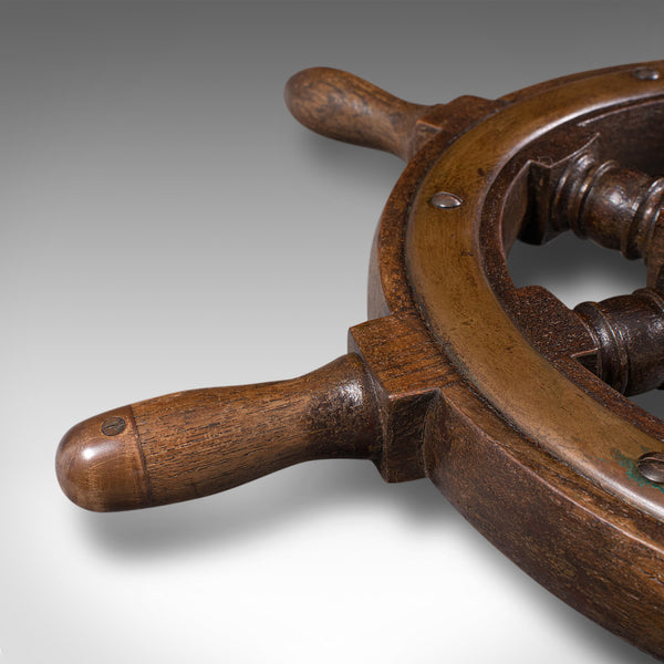 Small Antique Ship's Wheel, English, Teak, Bronze, Maritime, Decorative, C.1920