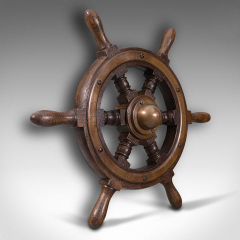 Small Antique Ship's Wheel, English, Teak, Bronze, Maritime, Decorative, C.1920