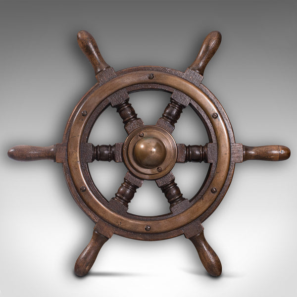 Small Antique Ship's Wheel, English, Teak, Bronze, Maritime, Decorative, C.1920